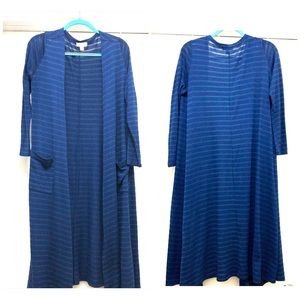 Lularoe Sarah Duster Cardigan - Ribbed Blue Stripe